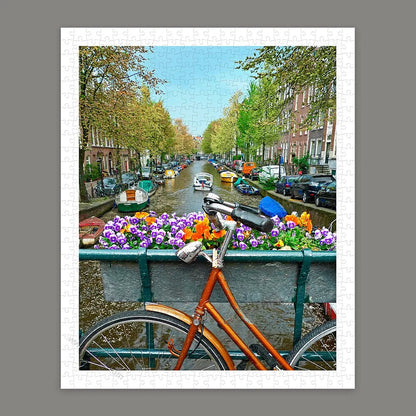 Bike Flowers and Canal. Amsterdam, Netherlands - 500 Piece Jigsaw Puzzle