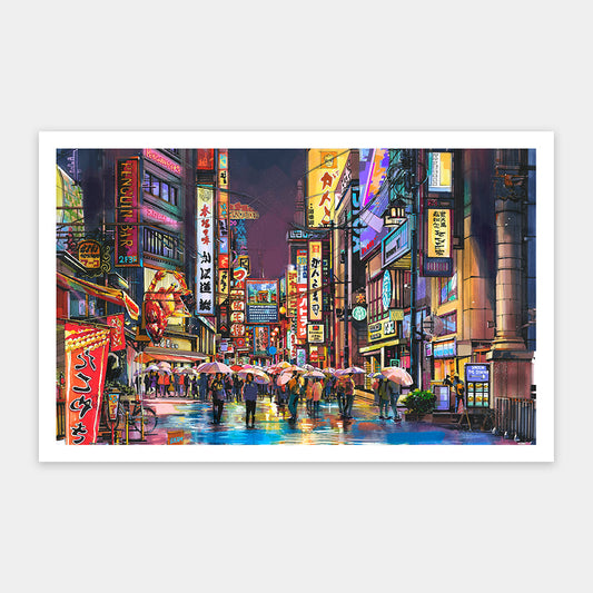 Neon Flashes on a Rainy Night - 1000 Piece Jigsaw Puzzle