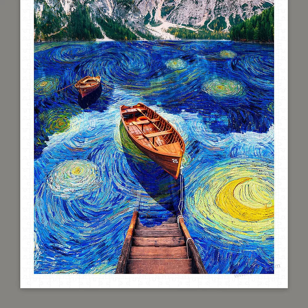 Boat in theStarry Night - Fantasy - 1000 Piece Jigsaw Puzzle