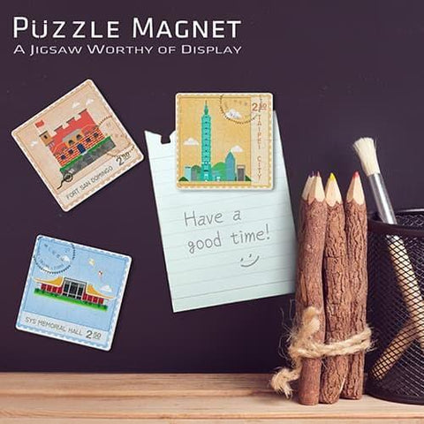 Travel Stamp of Famous Architectures - 6 x 16pcs Jigsaw Puzzle Magnets